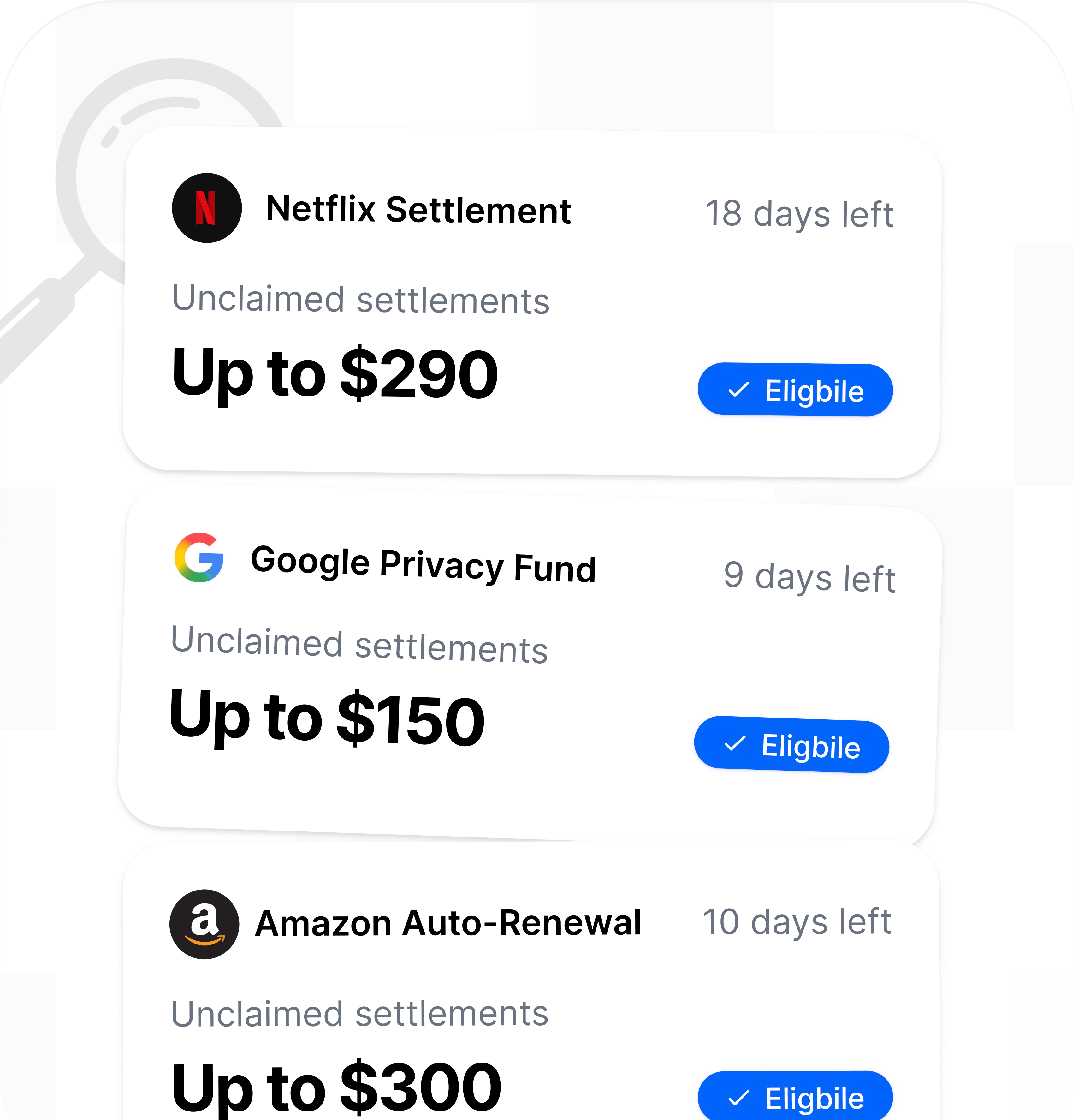 Settlement claims cards